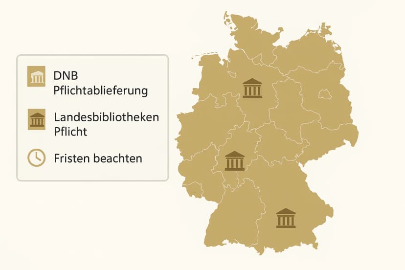 Die Karte zeigt die gesetzlichen Ablieferungspflichten für die Deutsche Nationalbibliothek und die Landesbibliotheken in den deutschen Bundesländern.