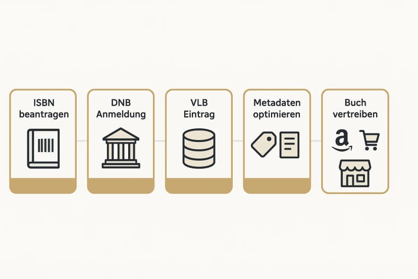 Diese Grafik zeigt den vollständigen Schritt-für-Schritt-Prozess für die offizielle Buchveröffentlichung und Distribution in Deutschland.