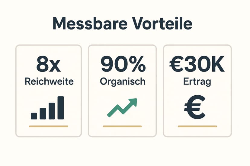 Konkrete Kennzahlen zeigen schnellen Mehrwert: Reichweite, organische Sichtbarkeit und erwarteter Ertrag, ideal für evaluierende Autoren.