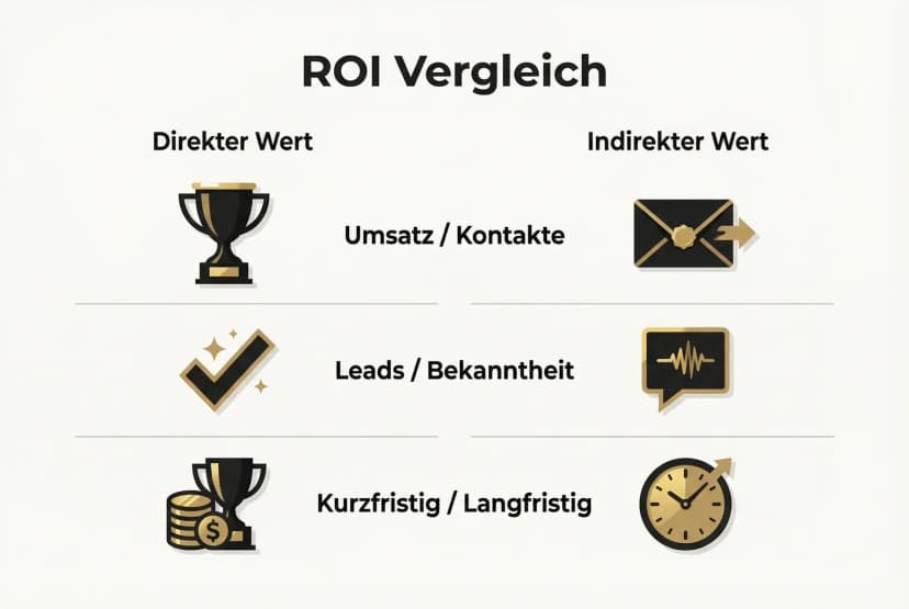 Vergleichsillustration, die direkte Einnahmen neben indirekten Marken-Effekten stellt, um die volle Wertigkeit eines Buches sichtbar zu machen.