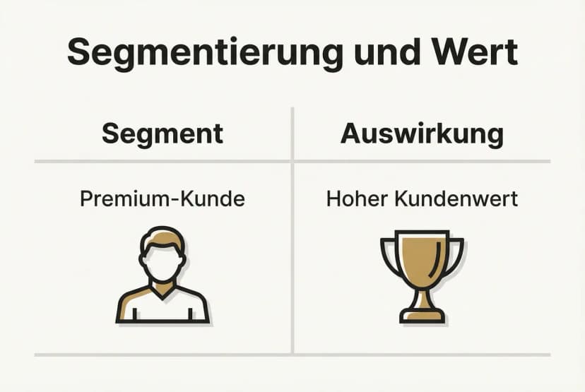 Vergleich: Ein Beispiel, wie ein Unternehmerbuch bei Premium-Kunden zu einem deutlich höheren Kundenwert führen kann, nützlich für Segmentierungsstrategien.