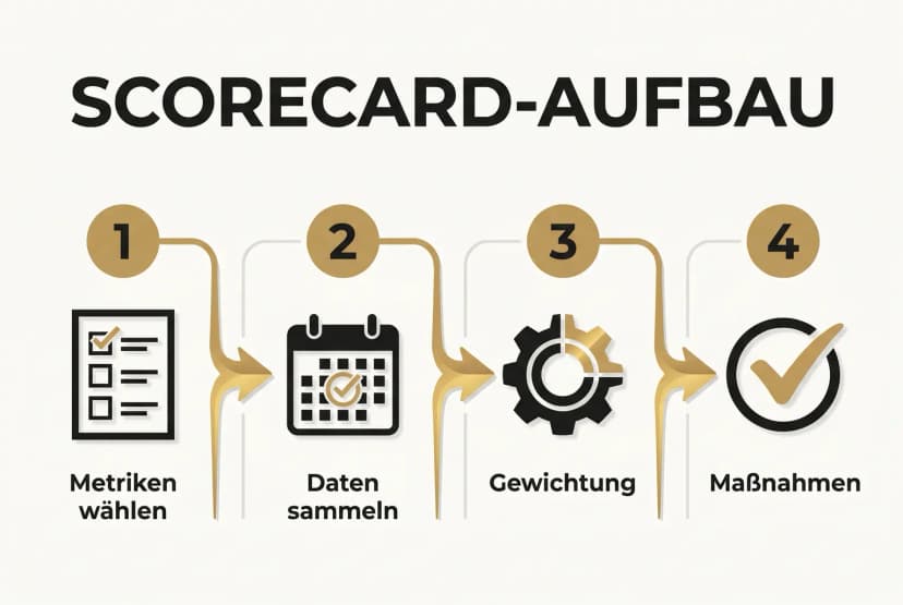 Schritt-für-Schritt-Prozess zur Erstellung einer Scorecard: Von Auswahl der Metriken über Datensammlung bis zur Gewichtung und Maßnahmenableitung für Unternehmer.